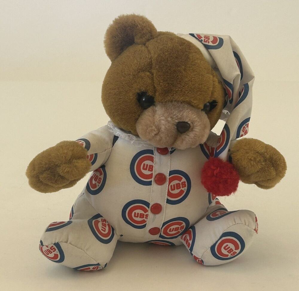 Chicago Cubs Stuffed Plush Teddy Bear W/Pajamas Play By Play Steven 8” VTG
